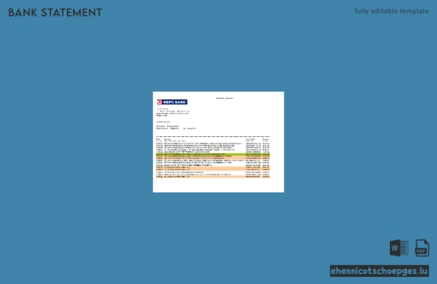 Kontoauszug der HDFC Bank (Indien), Word-Dokument, 2 Seiten, Version 2, Beispielvorschau